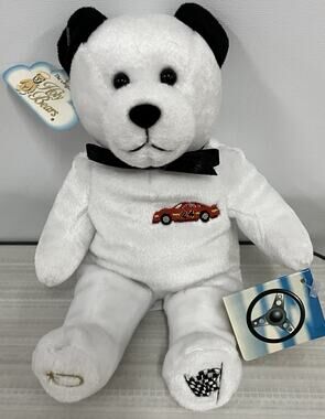 NOS Tags Vintage 9" Holy Bears !GOD BLESS RACE CAR DRIVERS! 2001 Bean Bag Plush